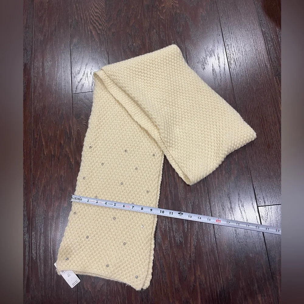 Maeve By Anthropologie Womens Luxury Cream Rhinestone Waffle Knit Scarf 80”L